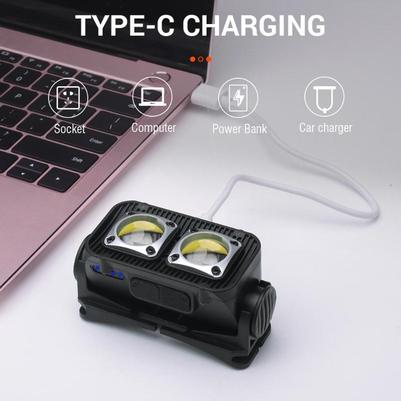 Powerful Smart Motion Sensor COB Headlamp 3 Modes Type-C Rechargeable Headlight Outdoor Waterproof Head Lamp Built-in Battery