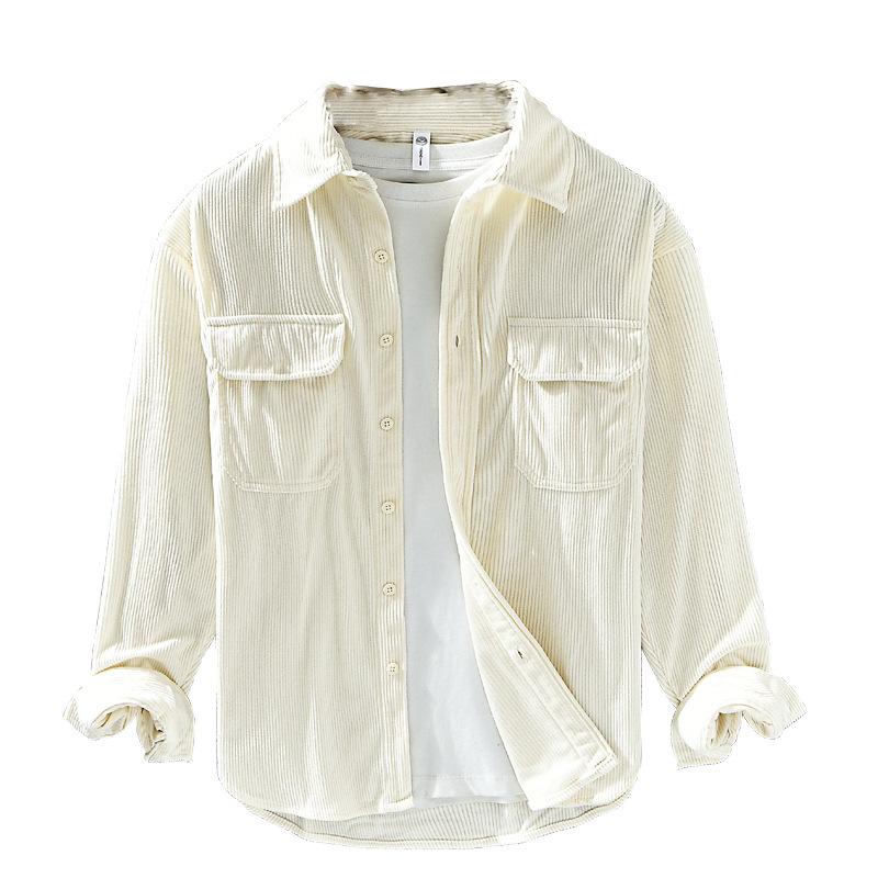 Spring New Style Striped Long-sleeved Shirt Double Pocket Loose Casual Corduroy Shirt Jacket