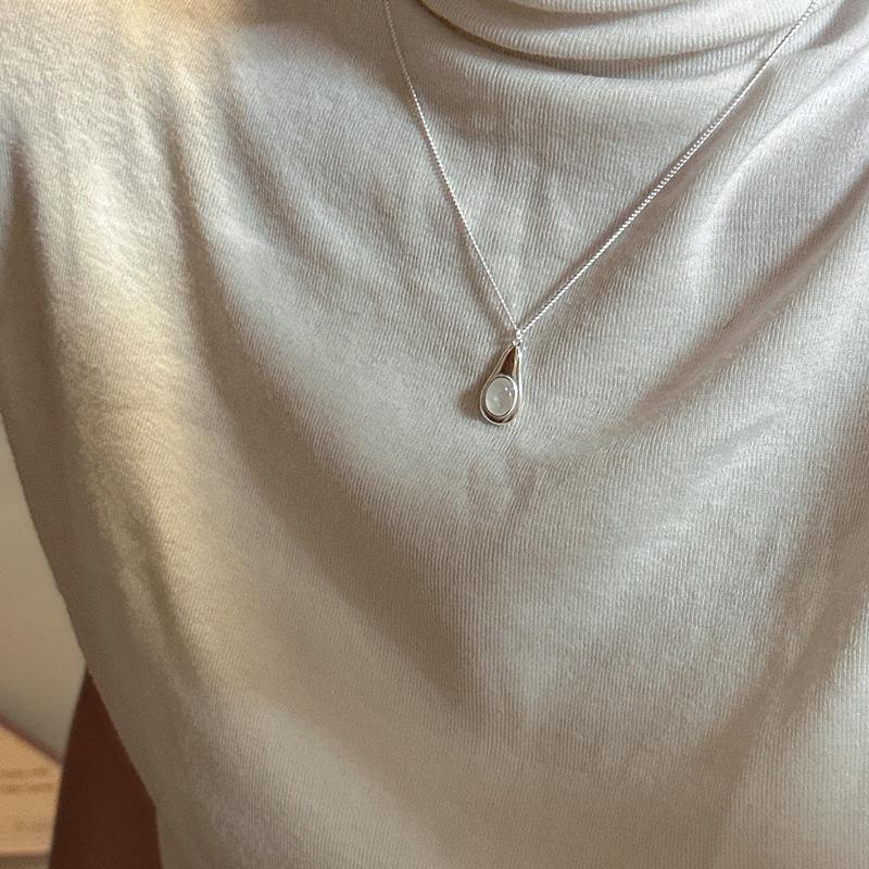 S925 Silver Niche Design Feeling Water Drop Agate Personalized Necklace Fashionable Texture Korean Blogger Collarbone Chain