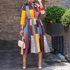 Spring and Summer New Dress African Printed Bow Collar Temperament Seven-quarter Sleeve Medium and Long Dress Women's Clothing