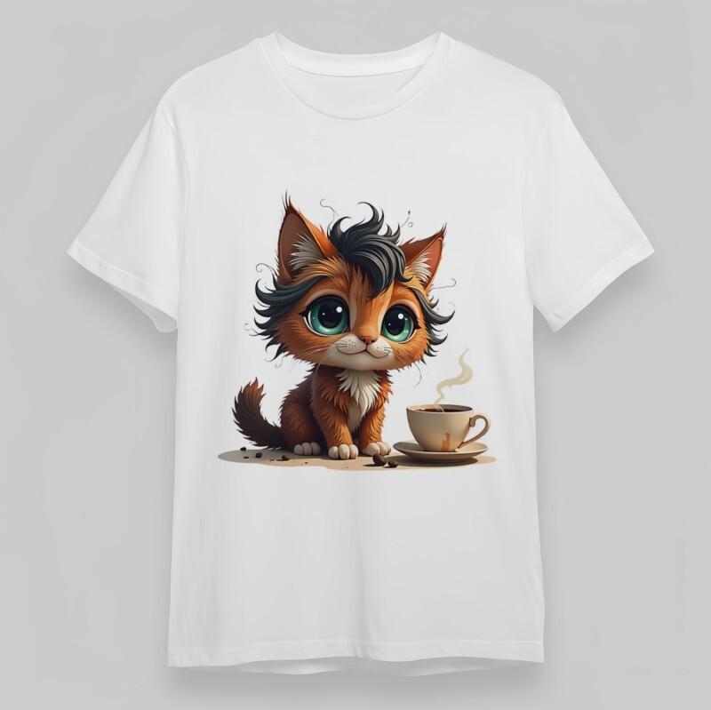 

Women s Classic T-Shirt Orange Tabby Cat with Saucer Art Oversize Cotton Tee USA 3XL