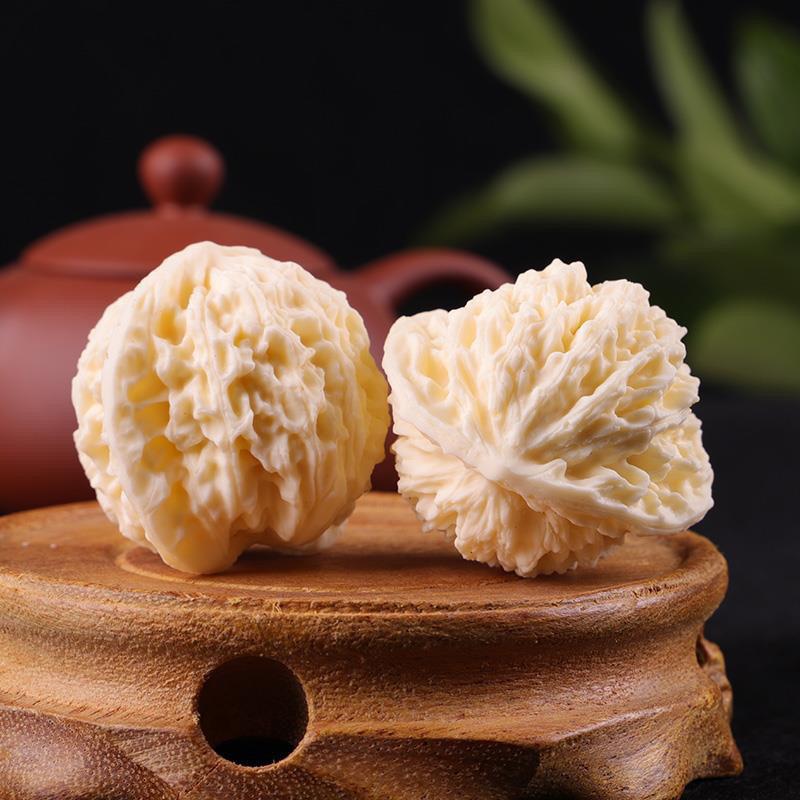 Ivory Dragon & Phoenix Fruit Massage Hand Balls - Wooden Walnut Health Gift for Elders