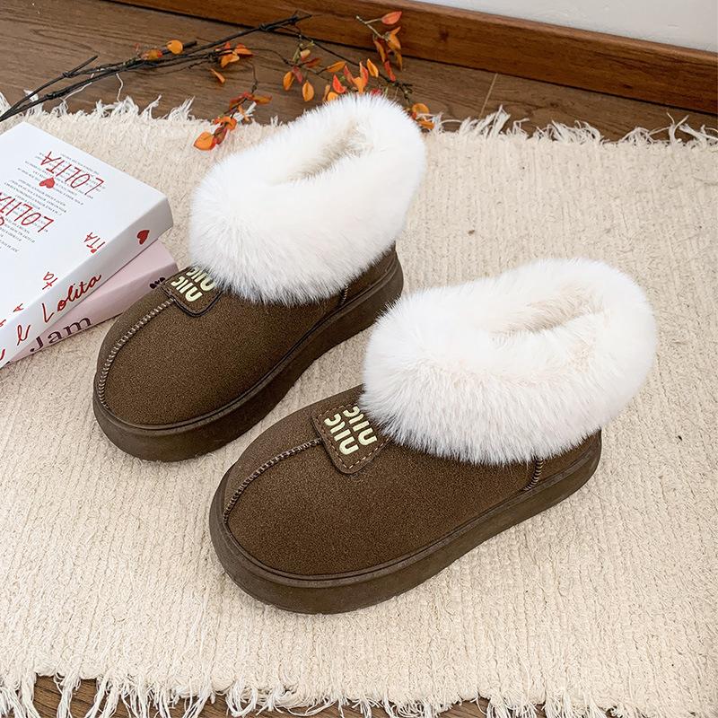 

Зимние женские угги с большой головой, уродливо-милые, 2025, новые, бархатные, утепленные, ленивые, на одной педали, теплые, хлопковые сапоги с Северо-Востока 40 темно-коричневого