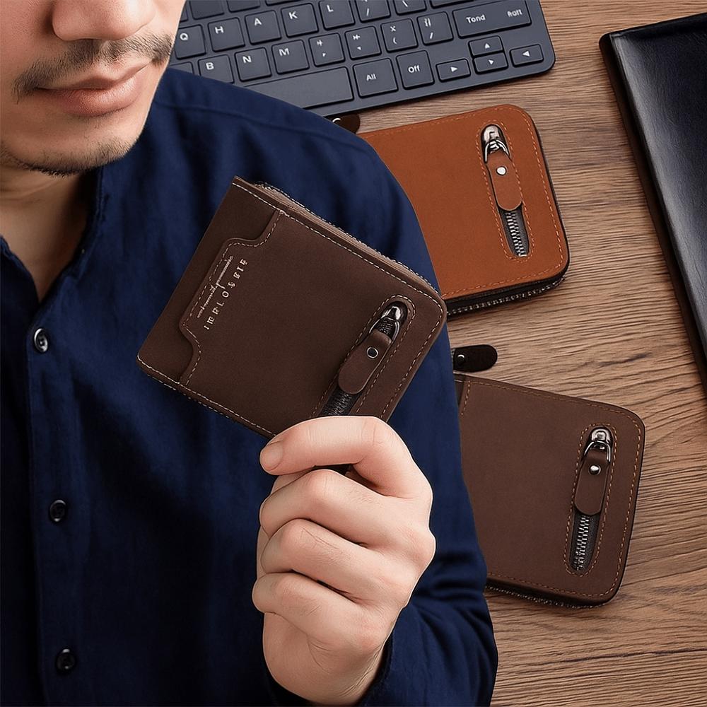 Large Capacity Men's Short Wallet Thin Card Holder Portable PU Leather Coin Purse Daily