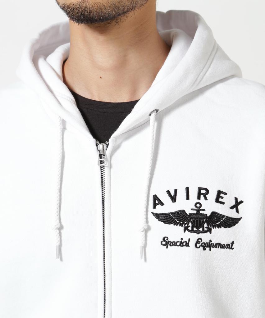 AVIREX VARSITY LOGO SWEAT ZIP UP PARKER men's 2XL 030 white 783-4931002