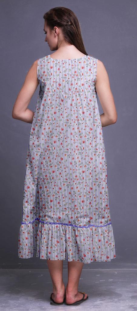 Bimba Black Butterfly Dot & Sleeveless Night Gown For Womens Cotton Printed Nightwear Ladies Sleepwear