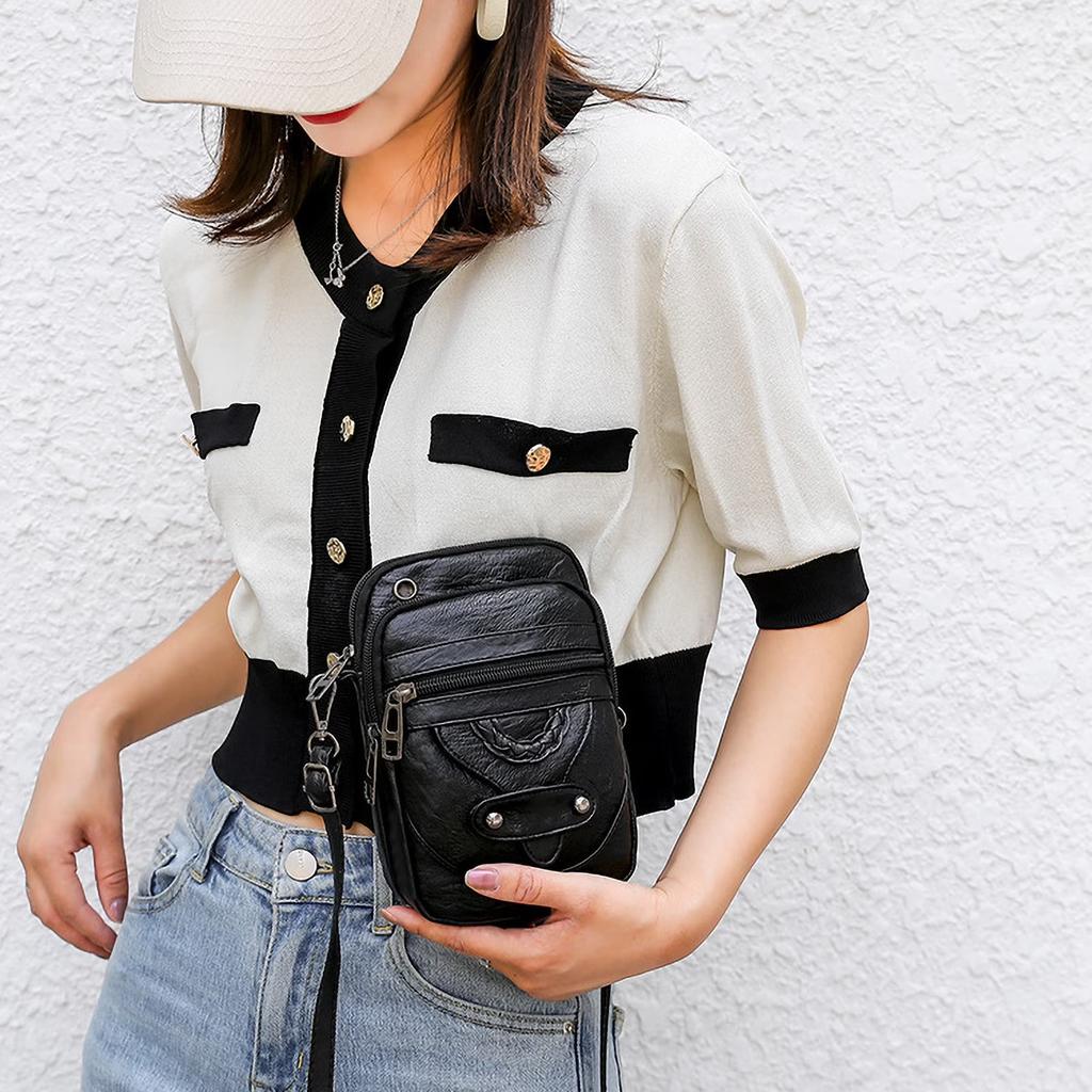Ladies' Crossbody Textured Shoulder Bag, Mobile Phone Bag, Fashionable Retro Small Bag