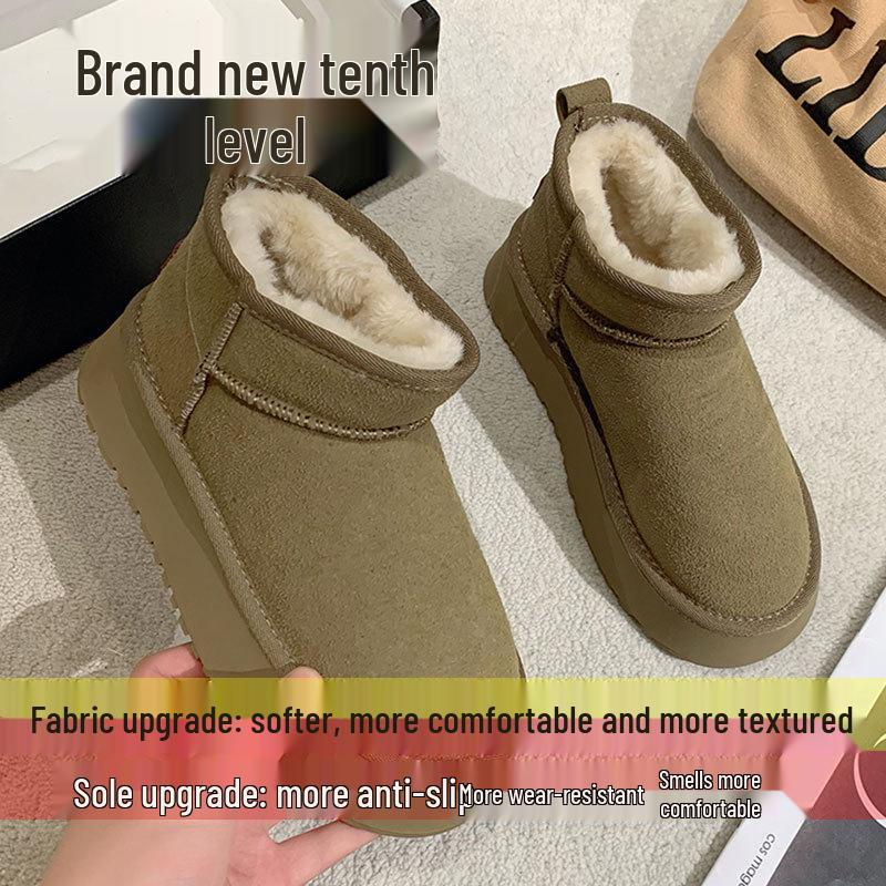 Women's Winter Suede Fleece-Lined Short Boots - Thick Sole, Warm, Fashionable, Casual, Trendy Cotton Boots.