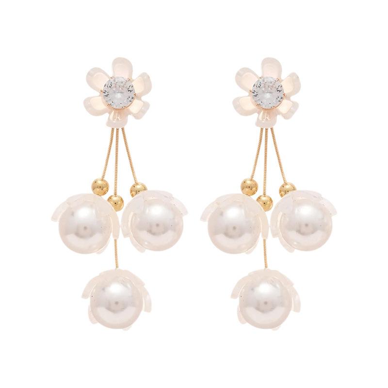 Elegant Imitation Pearls Earrings Luxury Long Flower Ball Earring Bridal Wedding Party Jewelry Banquet Party Holiday Dressing Gift