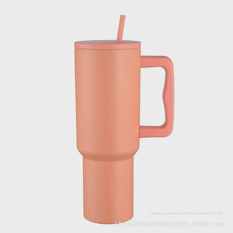 New 40oz Car Cup with Thickened Handle, Ice Cup, Water Cup with Straw, Large Capacity Insulated Cup Orange 1.2L