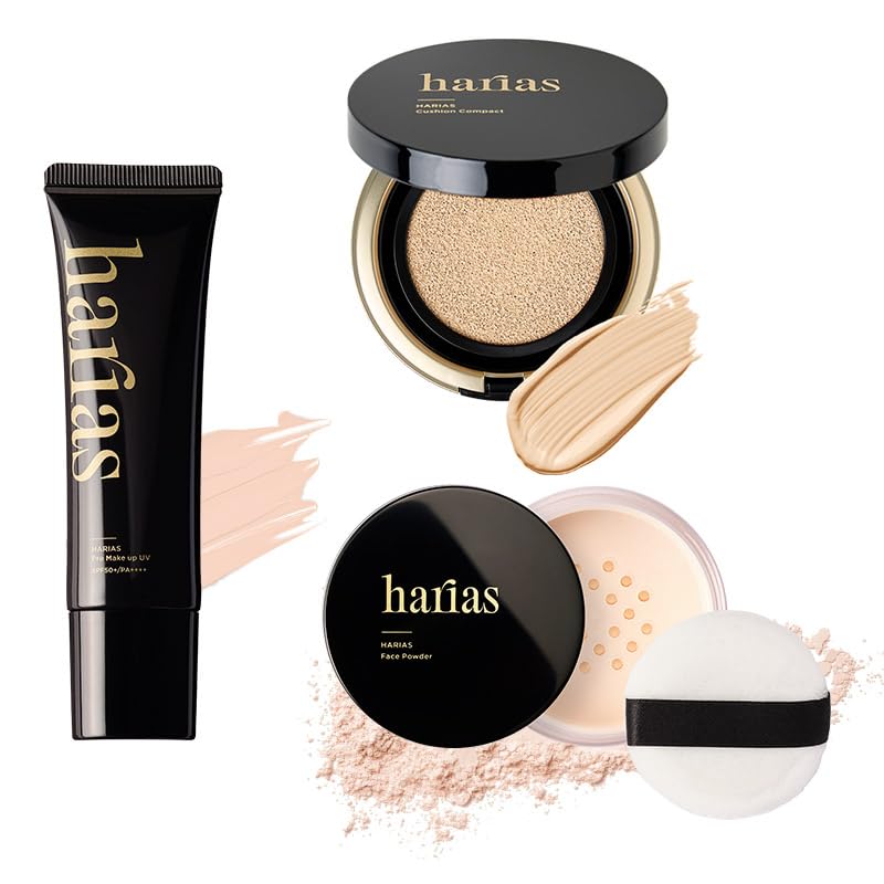 

HARIAS Кушон для макияжа Тональный крем Макияж Лицо Уход за кожей (официальный) Набор из 3 предметов (бежевый), Праймер, Пудра, Сыворотка, Солнцезащитный крем SPF50+, Выравнивание тона,