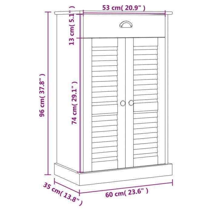 VidaXL Armoire à chaussures VIGO blanc 60x35x96 cm bois massif de pin 353167