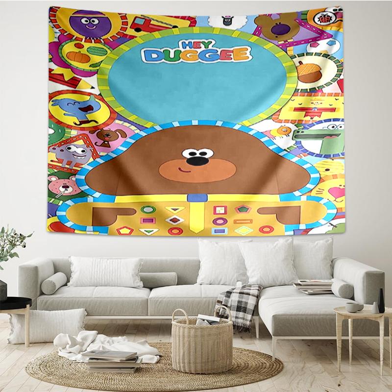 Hey-Duggee Print Tapestry, Backdrop, Easy Setup, Ideal for Bedroom, Office & Living Room, with Aesthetic Wall Hanging Decor.