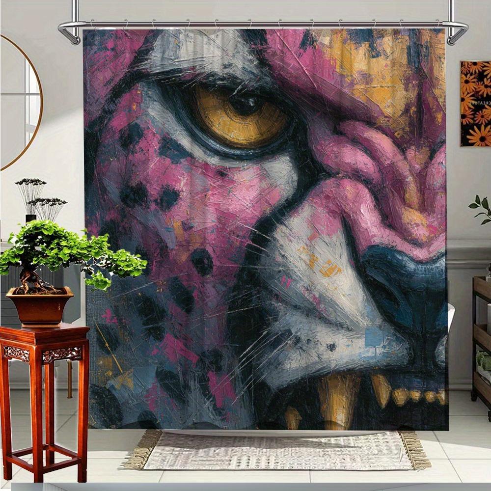 

1pc Pink Leopard Shower Curtain - Vibrant Artistic Animal Print Bathroom Decor, 70.8x70.8 Inch Polyester Fabric with 12 Hooks, 90x180cm