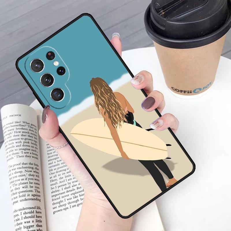 Surfing Art Surf Girl Phone Case Cover For Samsung Galaxy S24 S25 Ultra S21 S22 Ultra S10E Note 10 Plus Note 20 FE S23