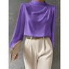 Solid Color Ruched Satin Pullover: Women's European and American Style Long-Sleeved Shirt