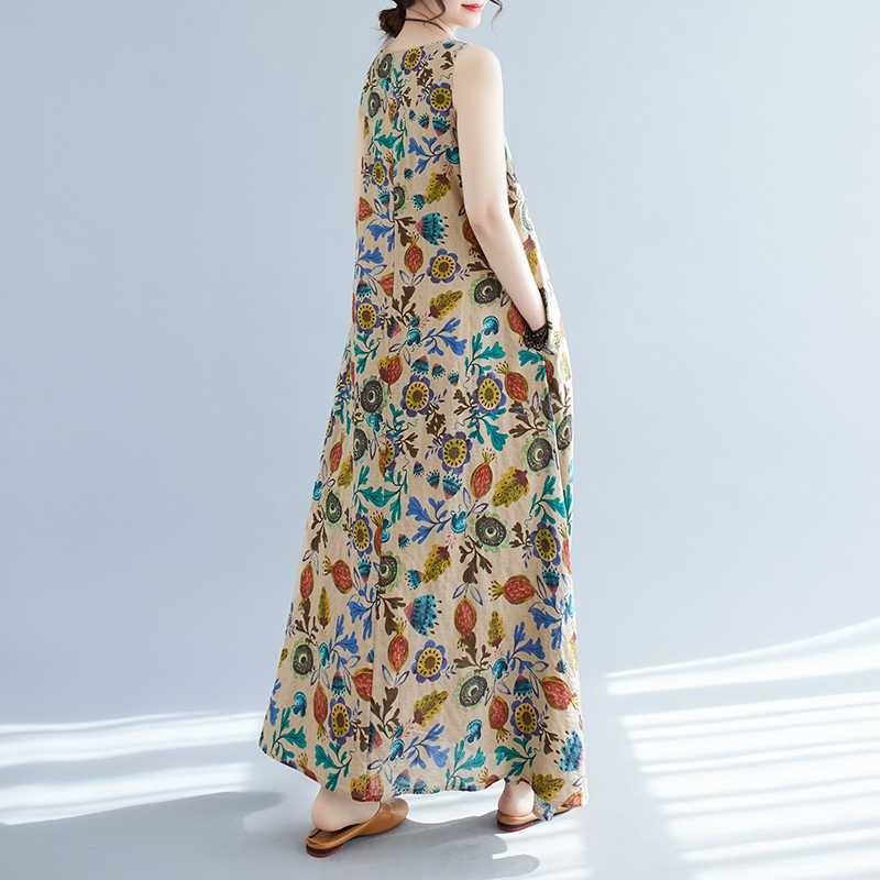 Long Skirt Summer New Sleeveless Round Neck Printed Mid Length Dress