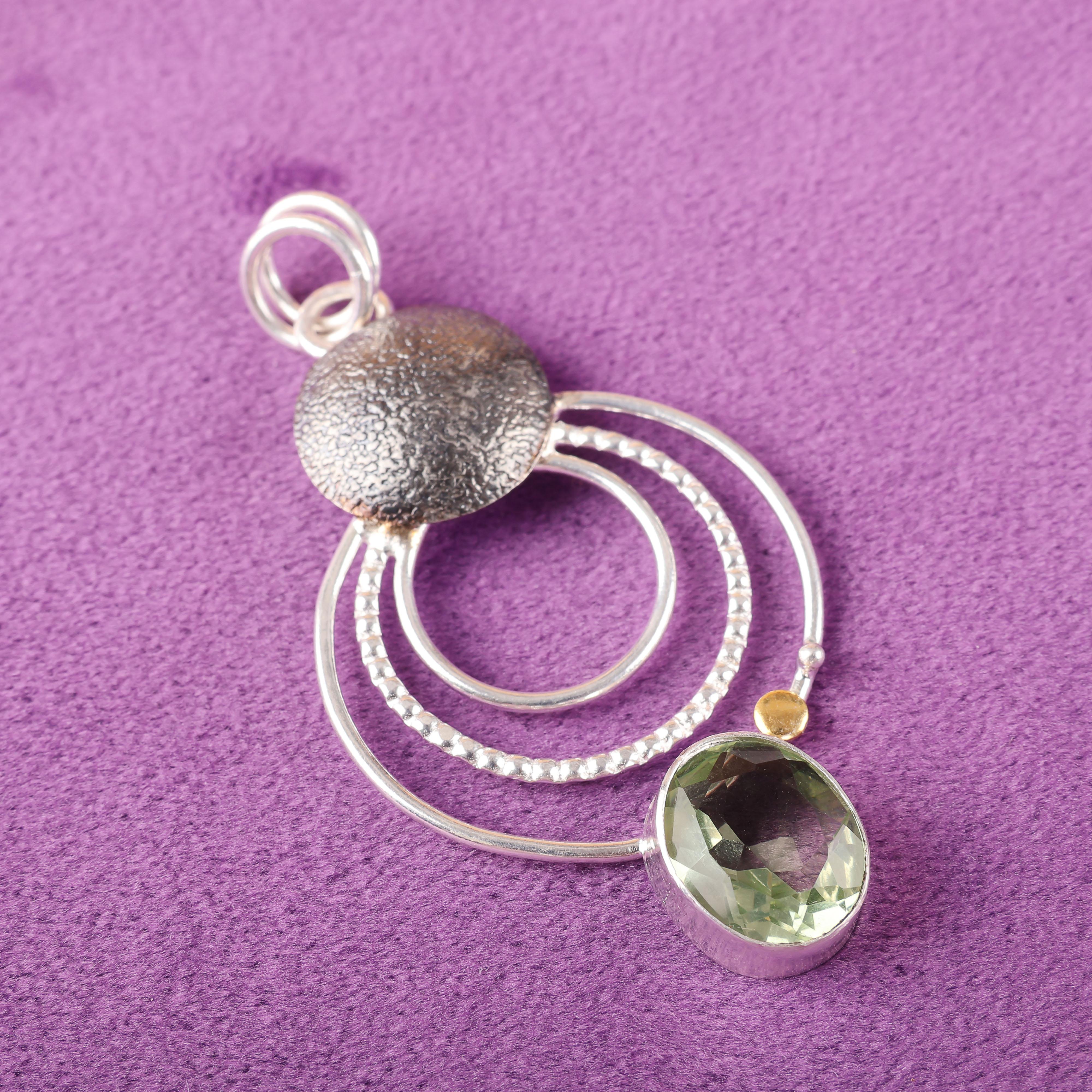 

Кулон с драгоценным камнем зеленый аметист, кулон из стерлингового серебра 925 пробы, милое украшение ручной работы, подарок на День матери 2.32 Inches зелёный