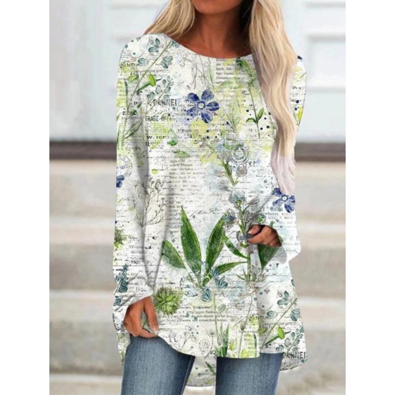 Women's printed long-sleeved T-shirt, suitable for spring, autumn and winter seasons. Fashionable and versatile, machine washable.