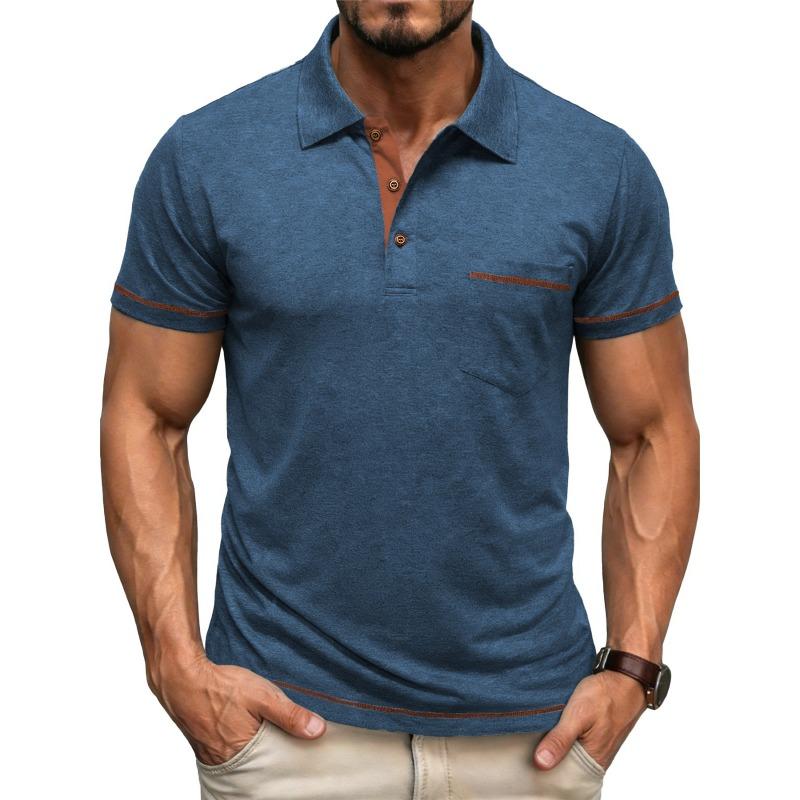 Men's Contrast Trim Short Sleeve Polo Shirt with Chest Pocket