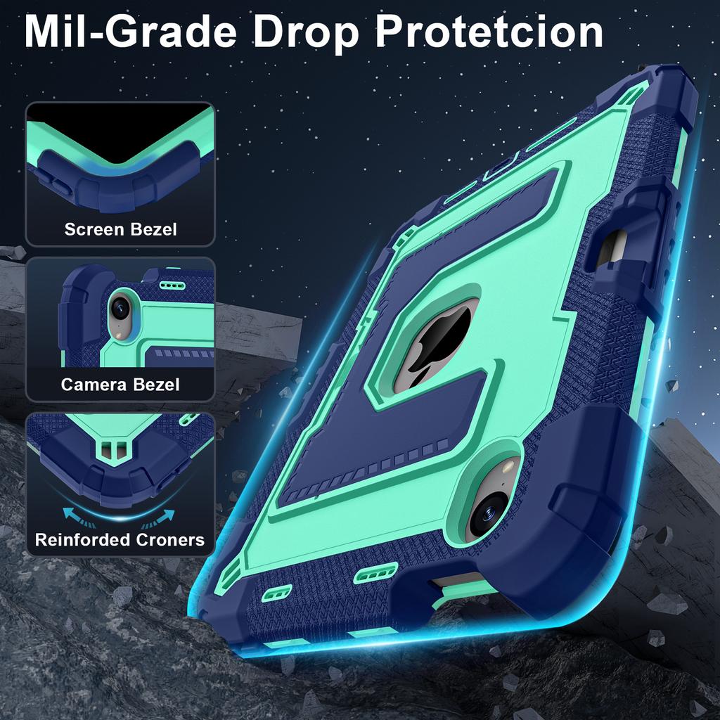 For iPad Mini (2024)/(2021) Anti Drop PC+Silicone Tablet Cover with Kickstand and Pen Slot