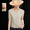 Wudao Women's Tencel Linen Blend Half-Placket Knit T-Shirt