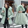 Winter, Casual Medium and Long Korean Version of Women's Warm Loose Large Fur Collar Cotton-padded Jacket