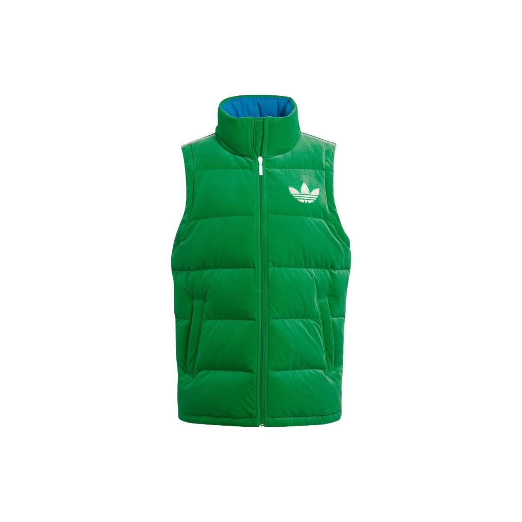 Adidas Originals FW22 Velvet Vest Solid Logo Print Zipper Down Vest Women Vests Green IB2029