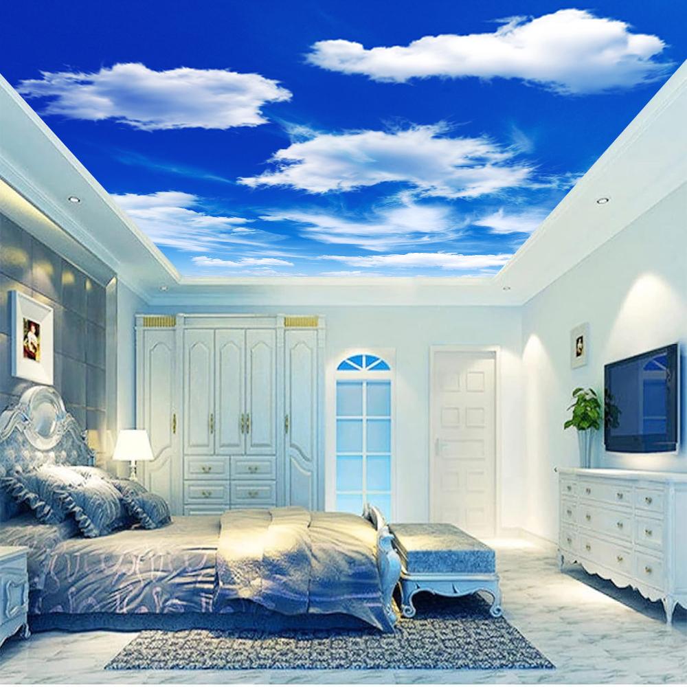 Blue Sky Wall Mural White Clouds Ceiling Wallpaper Large 3d Murals Living Room Bedroom Ceiling Mural Decor