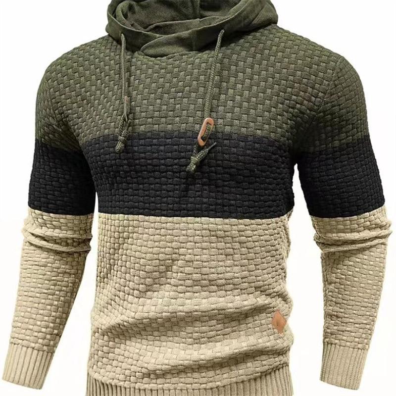 Autumn Winter Men's Jacquard Sweatshirt Long Sleeve Hoodie Color Block Hooded Sweatshirt
