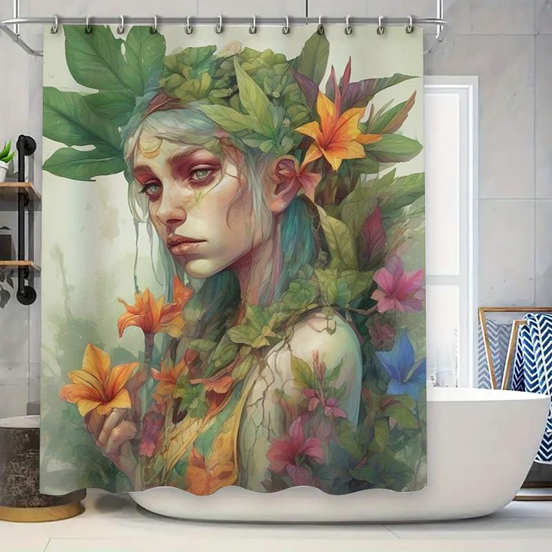 Exotic Floral Fairy Shower Curtain - Waterproof, Mildew-Resistant, Machine Washable For Fantasy Bathroom Decor