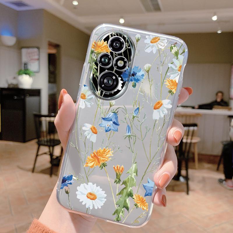 Für Honor 200 Pro Handyhülle Mode Blume Transparente Rückseite Für Honor 200Pro Weiches TPU Silikon Anti-Drop Bumper Fundas