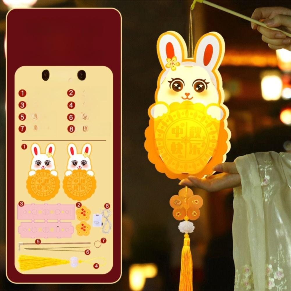 Glowing Handheld Rabbit  Lantern Handmade DIY Lantern Material Kit Light-Up Bunny Lantern  Props