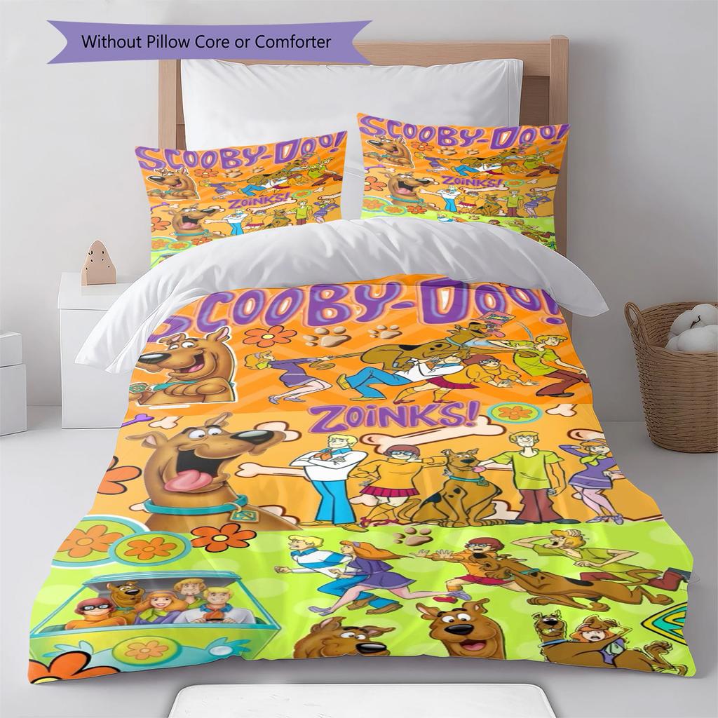 Scoobydoo Pattern Bedding Set Quilt Cover Pillowcase Home Decor Gift (1 * duvet cover + 2 * pillowcase, without core)
