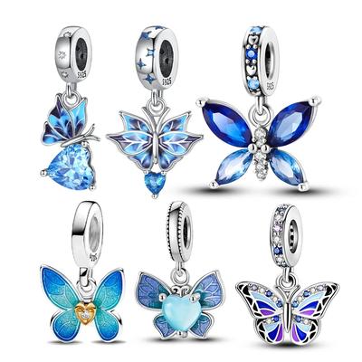 Genuine Copper Charm Gradient Ice Blue Butterfly Shape Charm For Original Fashion Bracelet Charm Women'S Beaded Piece Jewelry