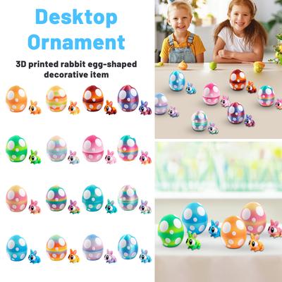3D Printed Bunny Egg Figurine, Spring Easter Decorations, Tabletop Desk Ornament For Home Party, Holiday Gift