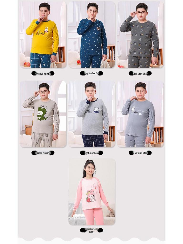 Kids' Pure Cotton Pajama Set: Warm Long-Sleeve Tops & Pants for Boys & Girls - Autumn & Winter