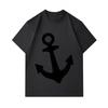 Men's 100% Cotton Crew Neck Short Sleeve T-Shirt, Casual Black Minimalist Anchor Print Comfortable Breathable Loose Fit Summer Daily Top for Naval Nau