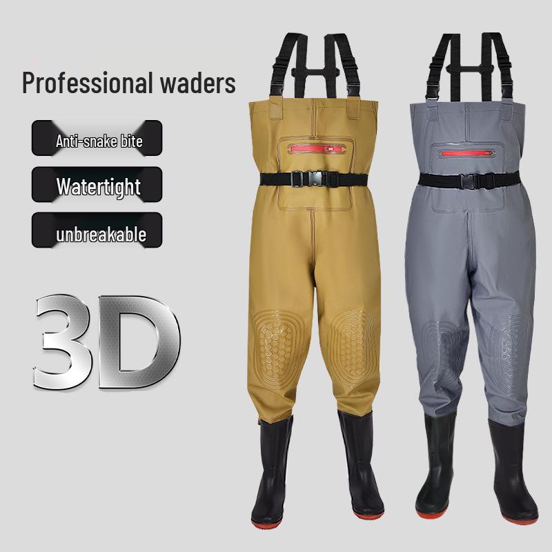 Heavy-Duty Waterproof Overalls: Thick, Wear-Resistant Half-Body Waders for Aquaculture.