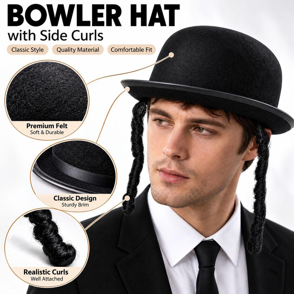 Black Color Braided Top Hat Round Shape Black Party Hat Classic Round Bowler Hat Adult