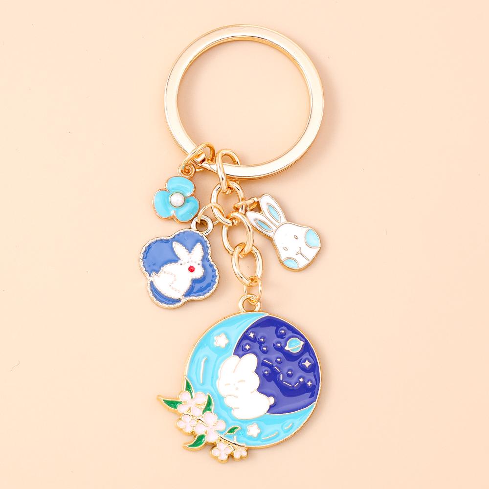 Pretty Flower Wreath Keychain Women Girls Cat Rabbit Butterfly Key Ring Pendants for Handbag Decor DIY Key Chain Jewelry Gifts