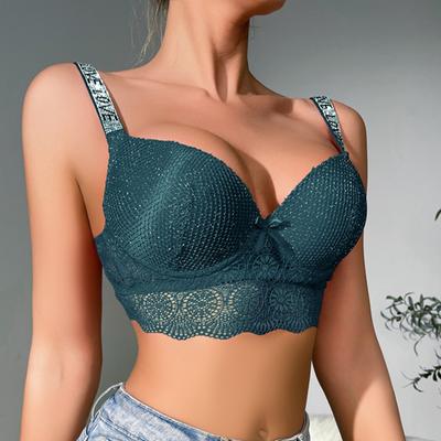 Damen Spitzen-BH mit Strass-Trägern, Dessous, Bügel, gepolstert, gerafft, Bralette, 75B-90 B Cup