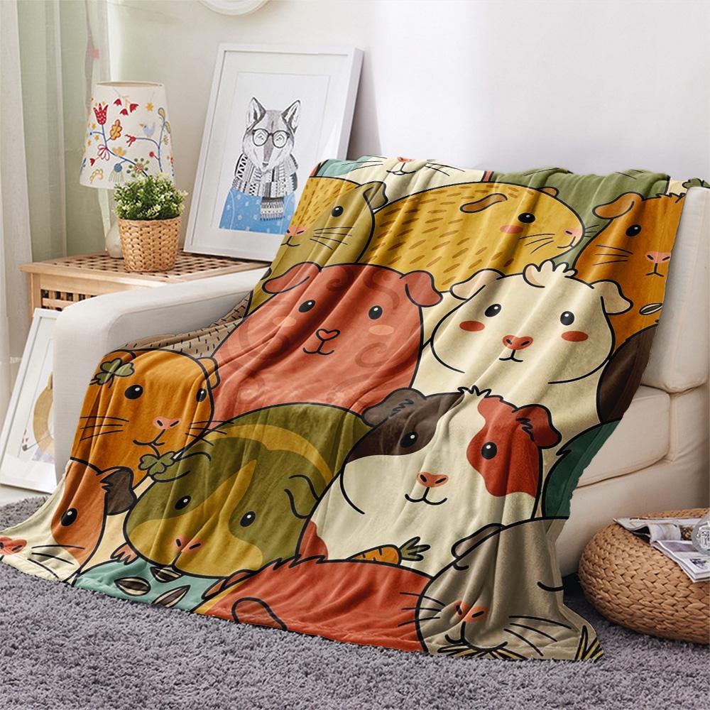 1Pc guinea pig Print Flannel Blanket, High quality Comfortable for All Seasons, Home Decor, Warmth and Comfort, Perfect for Christmas Gifts