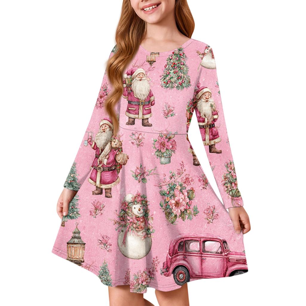 Mädchen Prinzessinnenkleid - Langarm A-Linien T-Shirt Kleid Weihnachtstag