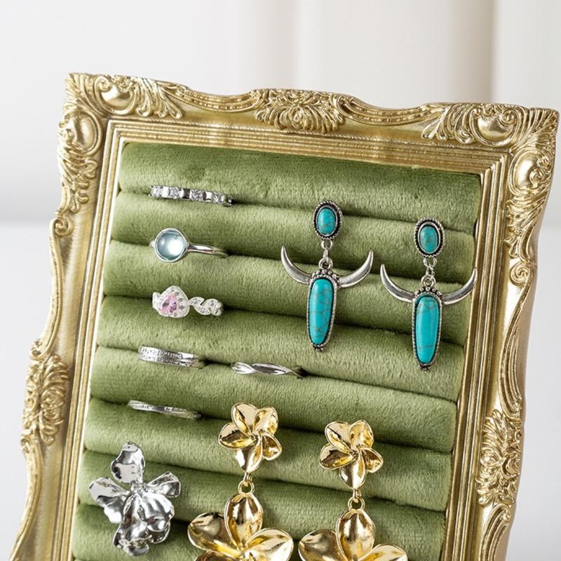 Suporte de Exibição de Joias Veludado Estilo Porta-Retrato Vintage Para Anéis Brincos e Pequenos Acessórios Com Múltiplas Opções de Cor