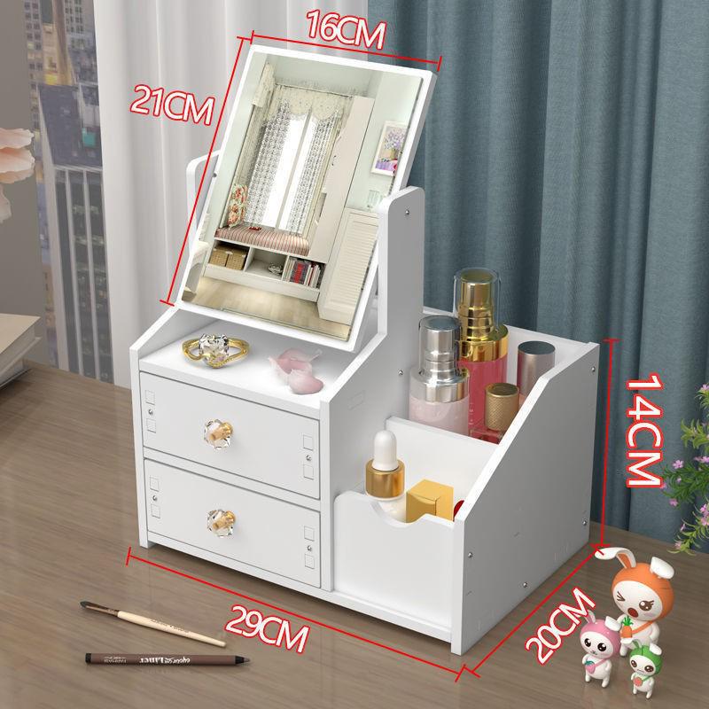 Zrcátko na make-up na stůl s velkou kapacitou a úložný box na kosmetiku se zásuvkami na rtěnky, šperky a péči o pleť