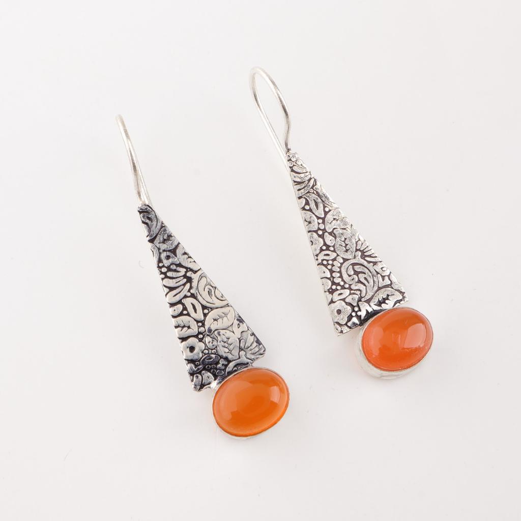 Natural Carnelian Gemstone 925 Sterling Silver Jewelry Handcrafted Earrings 1.9" EE-165-22