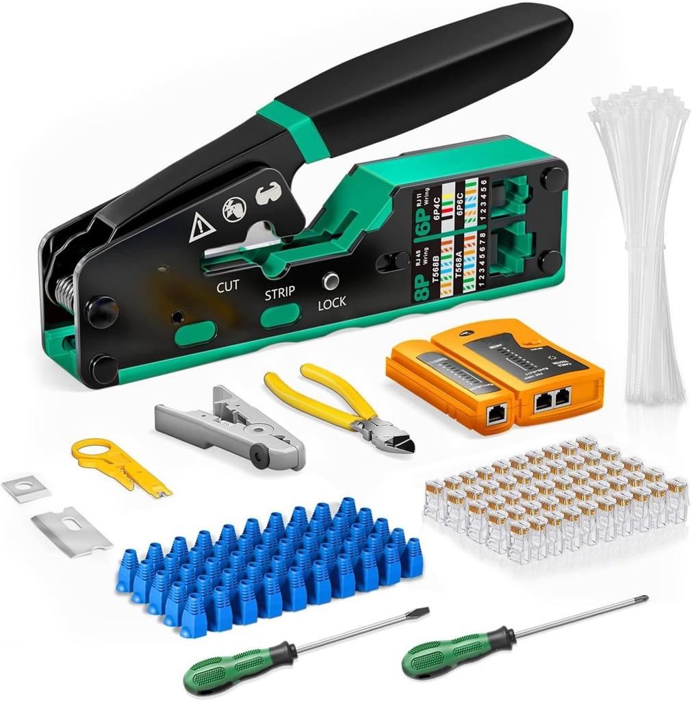 Set Mesh Cutters Network Crimping Test Perforated Crystal Head Making Pliers Tool Combination Hardware Network Repair