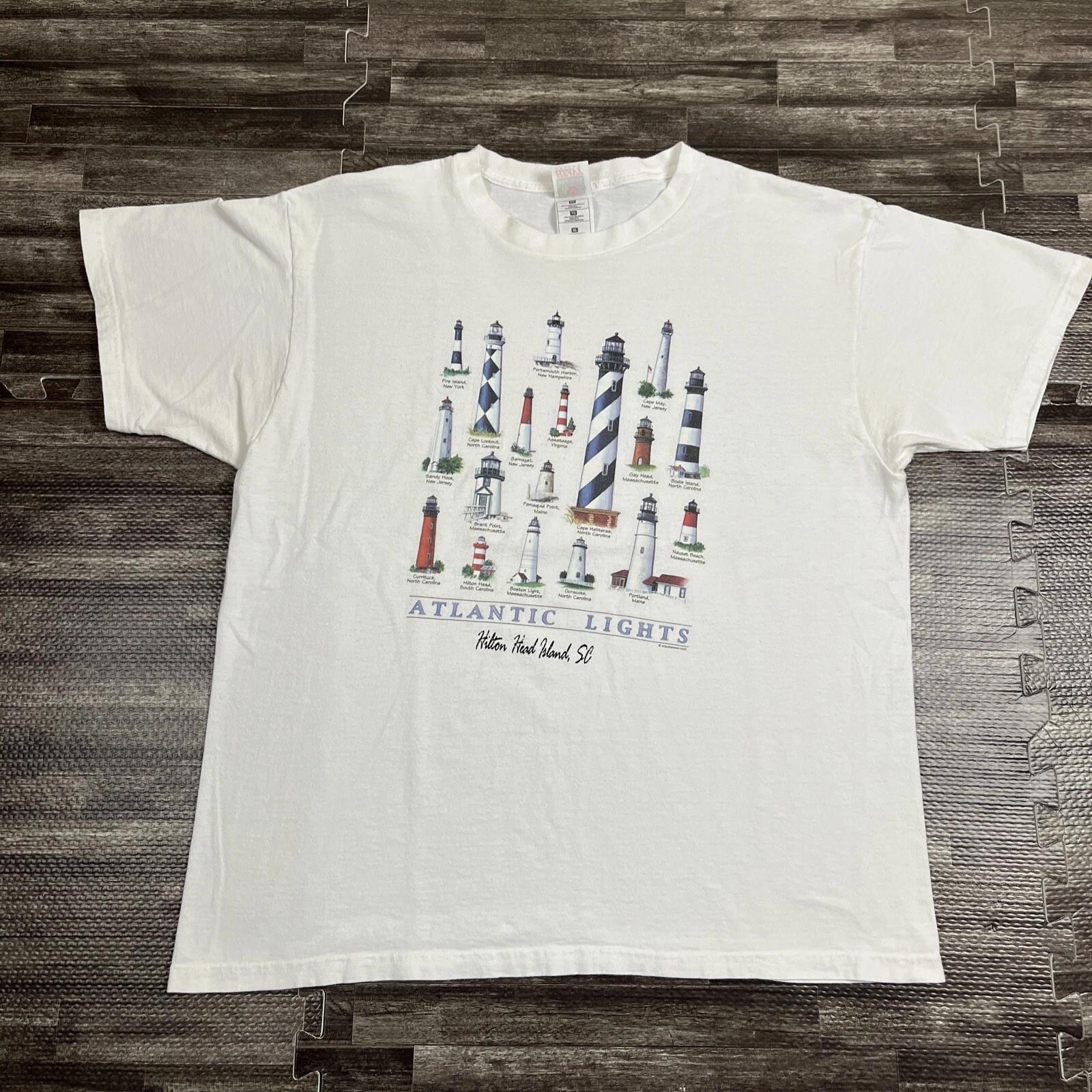 

Vintage Atlantic Lights Lighthouse Graphic Tshirt White XL Unisex Casual Beach L