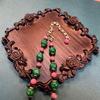 Vintage Retro Court-Style Necklace with Green Agate and Pink Stones